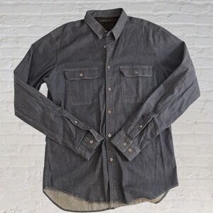Theory Shirt Mens Large Blue Denim Chambray Button Up BARHAM C TURINI Stretch